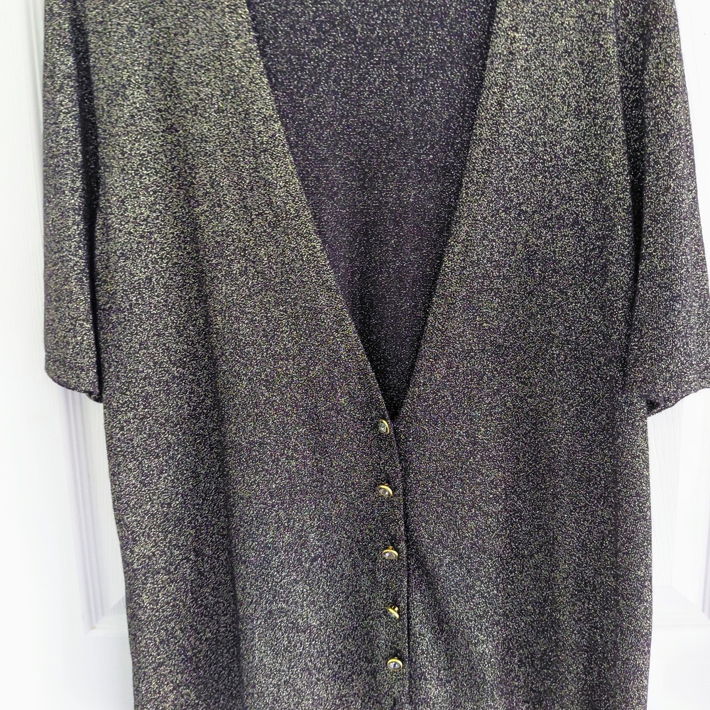 Carmen Marc Valvo Black and Gold Knit Cardigan